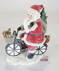 Enfeite Decorativo de Resina Papai Noel na Bicicleta - Ref 1017320 Cromus Natal