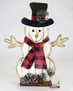 Boneco de Neve Decorativo com Cachecol Xadrez Vermelho e Preto - Ref 1014210 Cromus Natal