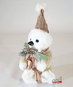 Boneco de Neve de Palha Italiana Sentado Com Gorro de Noel Rosê - Ref 1024119 Cromus Natal
