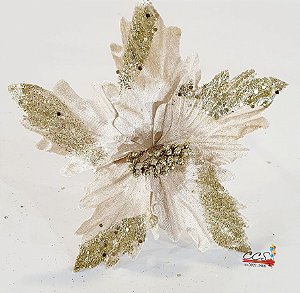 Flor de Natal Poisenttia Nude com Glitter - Flores Cabo Médio - Ref 1024981 Cromus Natal