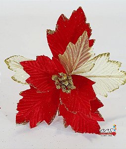 Flor de Natal Poisenttia Aveludada Vermelha e Dourado - Flores Cabo Curto - Ref 1920294 Cromus Natal