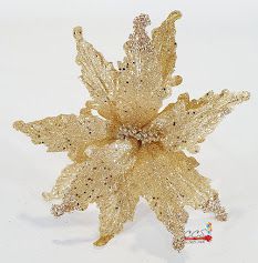 Flor de Natal Poisenttia Nude com Glitter Dourado - Flores Cabo Médio - Ref 104482 Cromus Natal