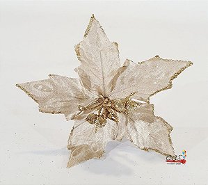 Flor de Natal Poisenttia Aveludada Nude Borda Glitter Dourado - FLores Cabo Médio - Ref 1024991 Cromus Natal
