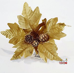 Flor de Natal Bico de Papagaio Dourado com Miolo de Pinhas - Flores Cabo Médio - Ref 74867006 D&A