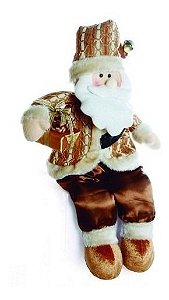 Boneco Papai Noel Sentado Com Pacote de Presentes Cobre 60cm - Coleção Hawaii - Ref 1412526 Cromus