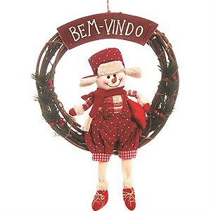 Guirlanda de Natal de Cipó com Boneco de Neve e Berry - Coleção Colegial - Ref 1312972 Cromus