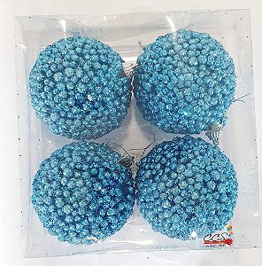 Bola de Natal Azul Claro Crunch 10cm Jogo com 4 Unidades - Bolas Natalinas - Ref 1419787 Cromus Natal