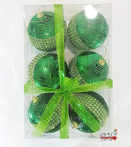 Bola de Natal Listras e Paetê Verde 10cm Jogo com 6 Unidades - Bolas Natalinas - Ref 1519331 Cromus Natal