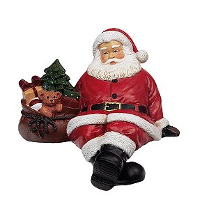 Papai Noel de Resina Sentado com Saco de Presente - Colecionáveis de Resina - Ref 1017743 Cromus Natal