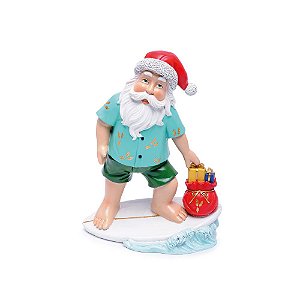 Papai Noel de Resina Surfando com Saco de Presentes - Colecionáveis de Resina - Ref 1017841 Cromus Natal