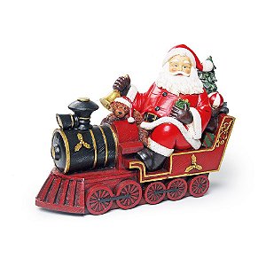 Enfeite de Resina Papai Noel na Locomotiva com Luz 2AAA - Colecionáveis de Resina - Ref 1718902 Cromus Natal
