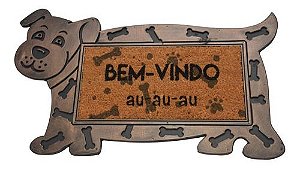Tapete Capacho Cachorro Com Bem Vindo Marfim - Coleção Pet Mania - Ref 1351516 Cromus
