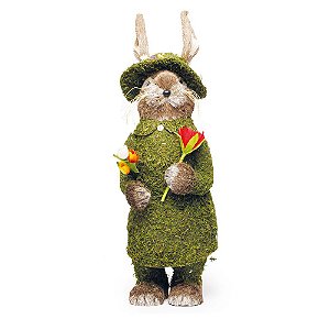 Coelha Crespinho de Palha com Vestido de Musgo Verde Escuro 95cm - Coleção MS&MRS Rabbit - Ref 1827303 Cromus