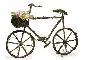 Bicicleta Decorativa de Cipó e Musgo com Cesta de Flores 50x17x70cm - Coleção Rustic - Ref 1720520 Páscoa Cromus