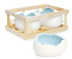 Caixa de Madeira com Dois Meio Ovos Branco com Azul de Cerâmica - Coleção Guloseima - Ref 1821346 Páscoa Cromus
