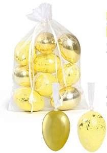 Ovos Para Pendurar Tipo Codorna Amarelo e Dourado em Saco de Voal Jogo com 9 Unidades - Coleção Picolé - Ref 1821317 Páscoa Cromus