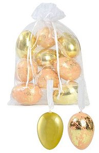 Ovos Para Pendurar Tipo Codorna Laranja e Dourado em Saco de Voal Jogo com 9 Unidades - Coleção Picolé - Ref 1821321 Páscoa Cromus