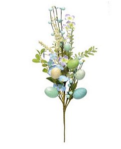 Galho Decorativo com Ovos Folhas e Flores de Páscoa Azul Verde e Amarelo 59x16cm - Coleção Fondant - Ref 1012633 Páscoa Cromus