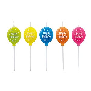 Vela de Aniversário Balões Coloridos 2D Happy Birthday com 5 Unidades - Ref 29003528 Cromus