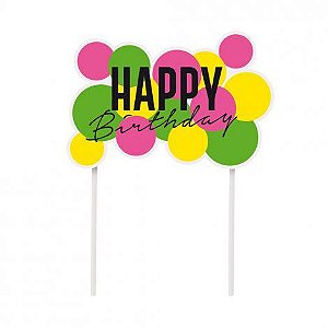 Topo de Bolo Festa Neon Happy Birthday - Ref 23011856 Cromus