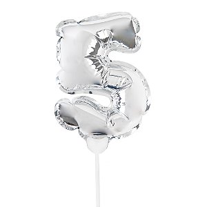 Mini Balão Auto Inflável 19cm Prata Numero 5 - Ballon Cake - Ref 29002747 Cromus