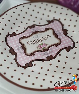 Pratos de Sobremesa Decorados Chocolate Marrom e Rosa Jogo com 4 Unidades - Ref 1111348 Cromus
