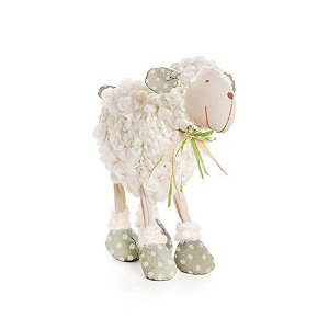 Ovelha de Lã em Pé com Laço Verde Claro no Pescoço 20x20cm - Coleção Marzipan - Ref 1421102 Páscoa Cromus