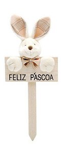 Plaquinha Decorativa Feliz Páscoa Coelho Xadrez Laranja com 1 Unidade - Coleção Gales - Ref 1013255 Páscoa Cromus