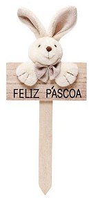 Plaquinha Decorativa Feliz Páscoa Coelho Poá Marrom - Decoração Páscoa- Ref 1827286 Páscoa Cromus