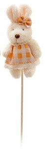 Pick Coelha de Pelúcia no Palito Vestido Xadrez Laranja - Coleção Candy Colors - Ref 1321114F Páscoa Cromus