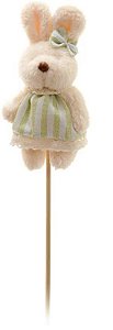 Pick Coelha de Pelúcia no Palito Vestido Listrado Verde - Coleção Candy Colors - Ref 1321118F Páscoa Cromus