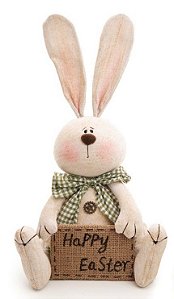 Coelho Decorativo Sentado com Placa Happy Easter 35cm - Coleção Terracota - Ref 1016050 Páscoa Cromus