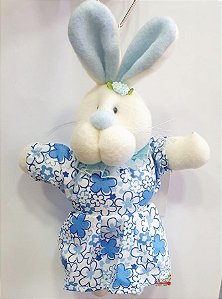 Mini Coelha de Pelúcia com Vestido Floral Azul 22cm - Ref 1220150 Páscoa Cromus