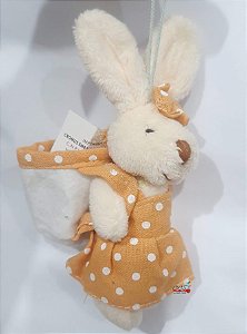 Mini Coelha de Pelúcia Vestido Poá Laranja 15cm com Bolsa nas Costas - Ref 1321092F Páscoa Cromus