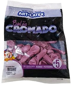 Balão de Látex 5 Polegadas Cromado Rosa com 25 Unidades - Art Latex
