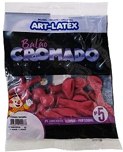 Balão de Látex 5 Polegadas Cromado Vermelho com 25 Unidades - Art Latex