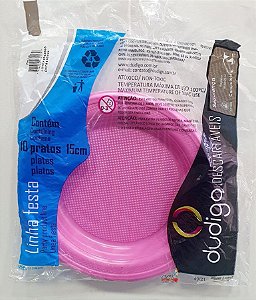 Prato Descartável de Plástico Rosa Forte 15cm com 10 Unidades - DudigoX