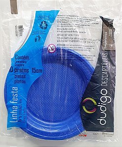 Prato Descartável de Plástico Azul Escuro 15cm com 10 Unidades - Dudigox