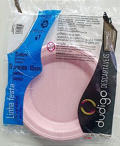 Prato Descartável de Plástico Rosa Soft 15cm com 10 Unidades - Dudigo