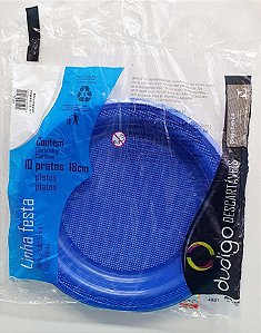 Prato Descartável de Plástico Azul Escuro 18cm com 10 Unidades - DudigoX