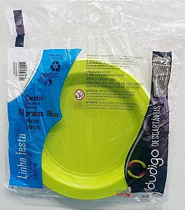 Prato Descartável de Plástico Verde Limão 18cm com 10 Unidades - Dudigo