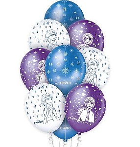 Balão Latex Premium Decorado Frozen Sortido 12 Polegadas com 10 Unidades - Ref 115948.8 Regina