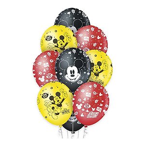 Balão de Latex Decorado Festa Mickey 12 Polegadas com 10 Unidades - Ref 115946.1 Regina
