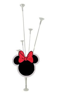 Suporte Para 5 Balões com Cabeça Minnie em MDF - Festa Minnie - Ref MN1001 Grintoy