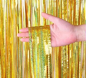 Cortina Metalizada Holográfica Dourada 1x2cm - CCS Decorações
