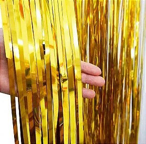 Cortina Decorativa Metalizada Dourada 1x2cm - CCS Decorações