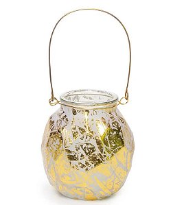 Vaso Castiçal de Vidro Branco e Dourado com Alça 11x10cm - Ref 1712861 - Cromus
