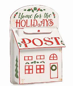 Caixa de Correio de Natal de Metal Branca Holidays 40x30x15 - Coleção Farm House - Ref 1695465 Cromus