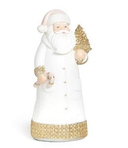 Papai Noel de Resina Branco Segurando Pinheiro 17x7x6cm - Coleção Classiques - Ref 1209286 Cromus
