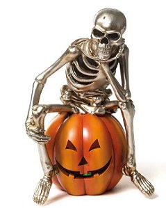 Caveira Esqueleto na Abóbora com Luz 20x30cm - Ref 1640412 Halloween Cromus